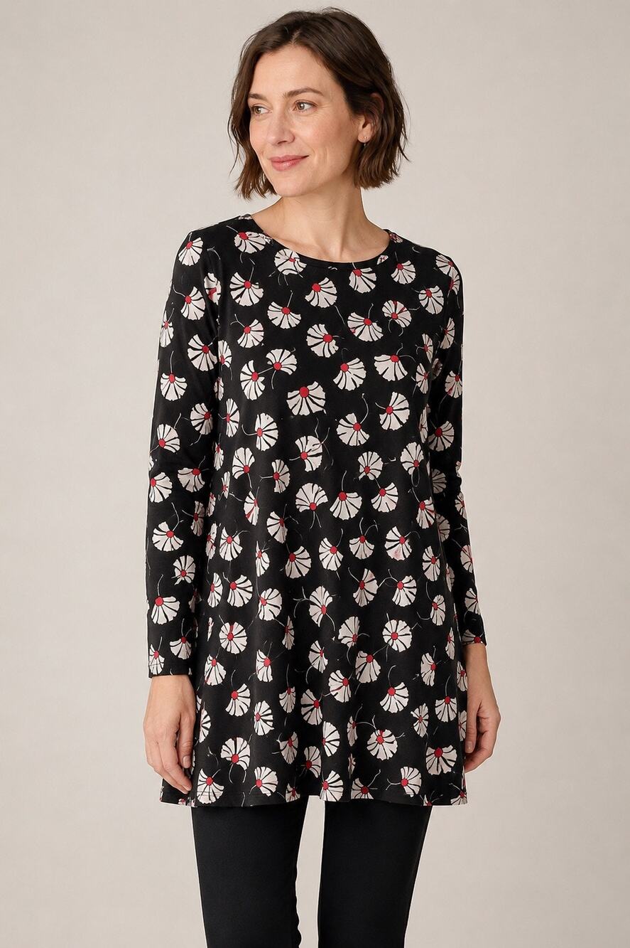 Gudrun Sjödén Pirouette Floral Tunic Top Black White Red NWT XS